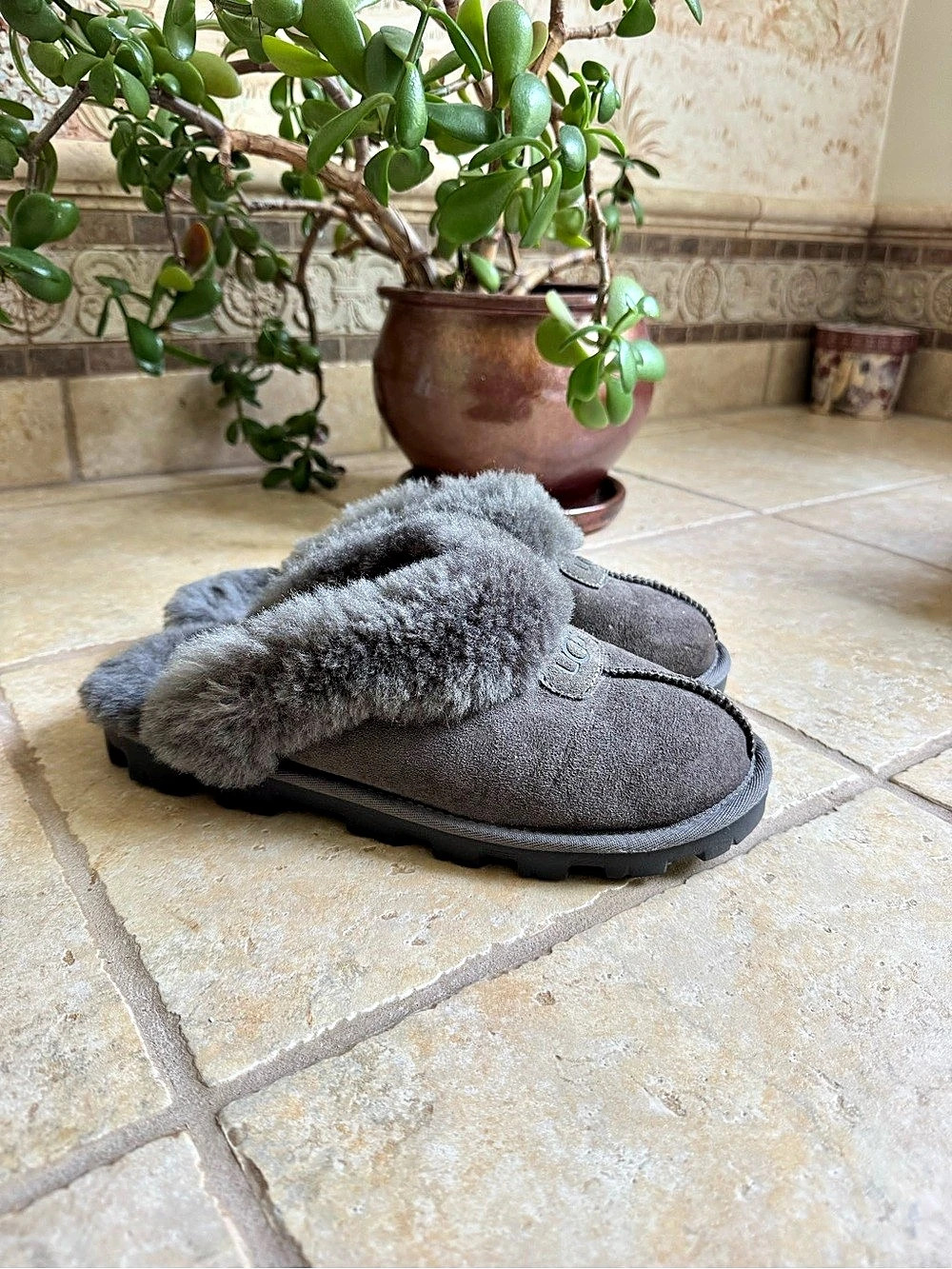 UGG Cozy Slipper Gray Shearling-Lined Slippers